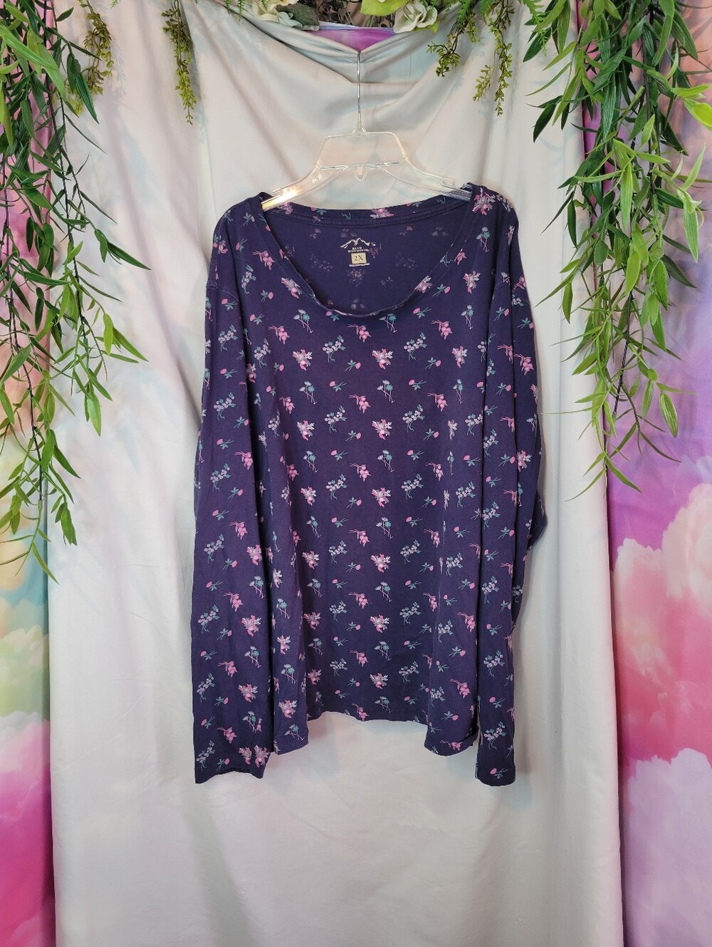 Navy Blue & Pink Floral Long Sleeve Top